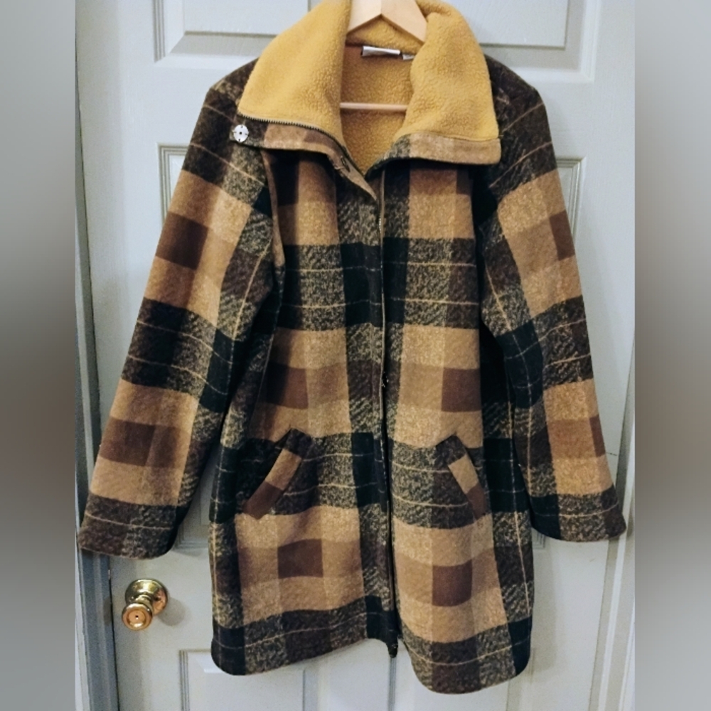 Denim & Co Plaid Fleece Bonded Sherpa Coat